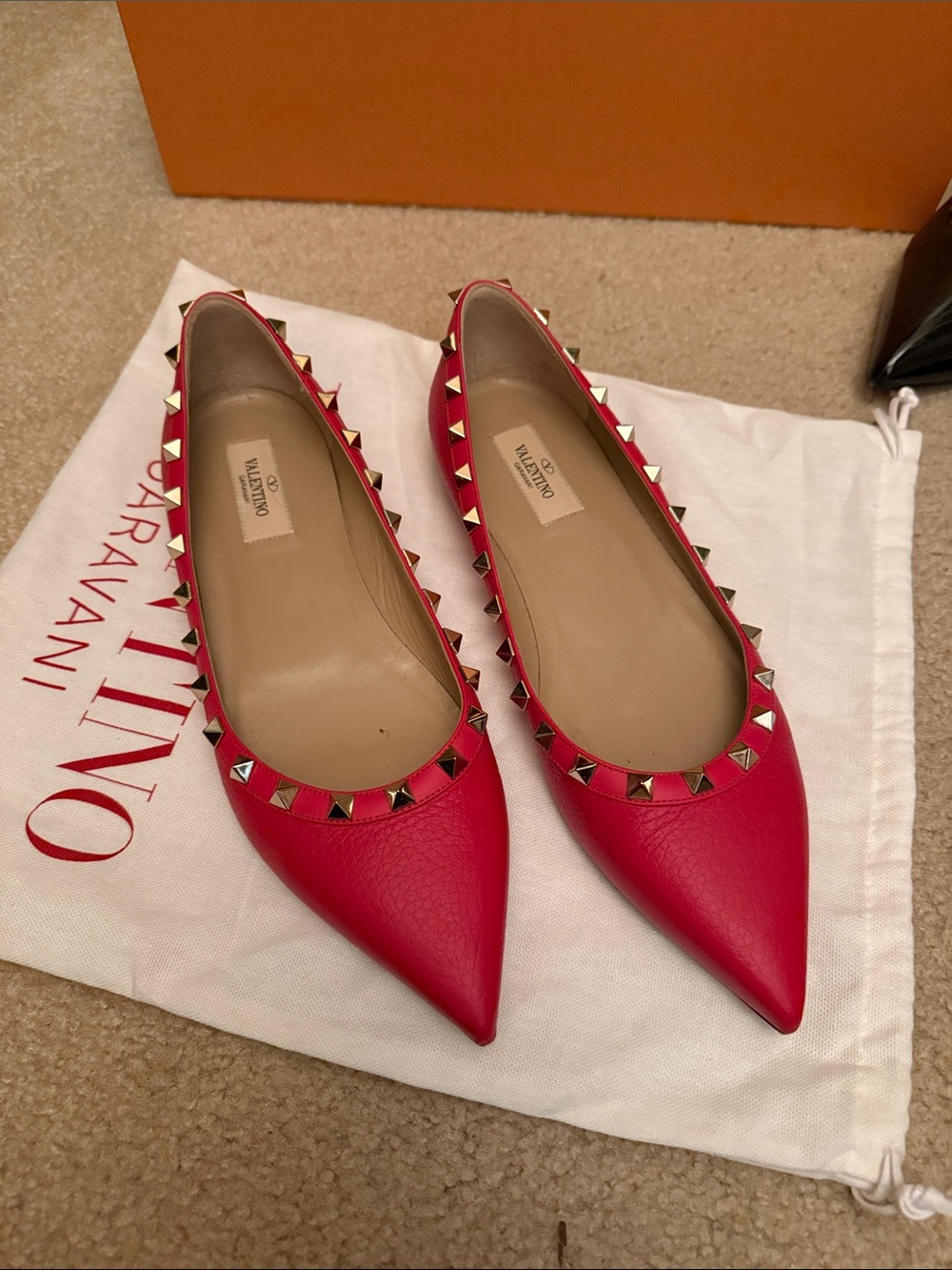 Valentino Pink Rockstud Pointed Flats